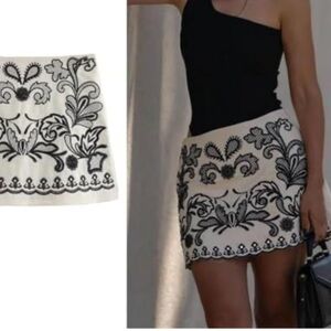 Embroidered Black and White Skirt